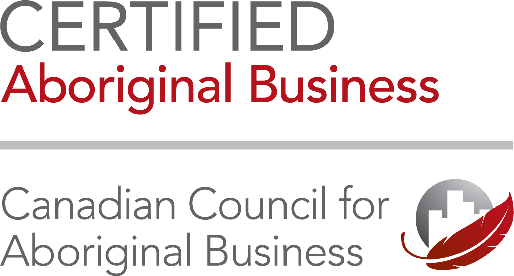 Image with text stating: Certified Aboriginal Business. Canadian Councnil for Aboriginal Businesses.