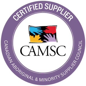 CAMSC Badge: stating "Certified Supplier, Canadian Aboriginal and Minority Supplier Council
